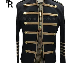 Black Military Style Band Jacket | Hussar Parade Coat | Regal Gothic Statement Jacket