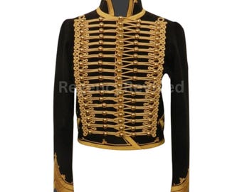 Vintage militair huzaarjack | Zwart en goud parade-uniformkostuum