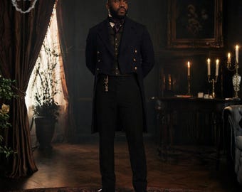 Will Mondrich Bridgerton blauwe wollen slipjas | Victoriaanse slipjas heren | Regentschapsjas