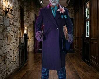 Joker paars trenchcoatpak | Schurk-cosplaykostuum | Halloween-outfit | Lange jas geïnspireerd op strips