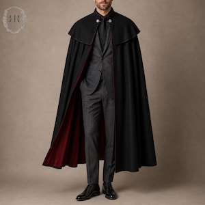 Capa negra para hombre / Capa gótica de vampiro / Abrigo victoriano / Disfraz de Halloween