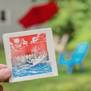 SOMMERHASE - Mini-Linolschnitt für Juli