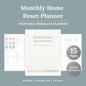 Monthly Home Reset Planner | Printable Filled Cleaning Checklist (Instant Download - Printable PDF) | Room-by-room Cleaning System