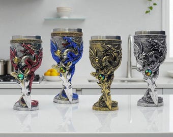 Dragon Goblet Set | Handcrafted Jewel Accent Cups | Medieval Gothic Drinkware
