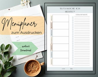 Wochen-Essensplan zum Ausdrucken | Meal Planner A4 | Wochenplan Küche | Einkaufsliste | Minimalistisches Design