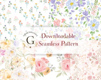 5 Flower Seamless Pattern Bundle, Digital Download