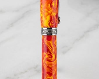 Handcrafted Majestic Rollerball Pen in Flame Acrylic | Luxury Fire Swirl Writing Instrument | Executive Office Gift