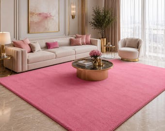 Solid Pink Wool Rug, Hand Tufted Area Rug, Luxury Modern Living Room Carpet, Plush Soft Bedroom Rug, Minimalist Home Decor Gift