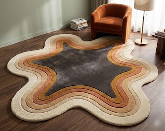 Modern Organic Abstract Wool Rug, Irregular Shape Hand Tufted Rug, Luxury Area Rug, Contemporary Living Room Decor, Plush Carpet
