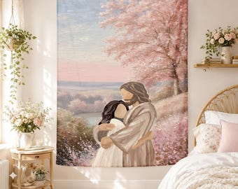 Jesus Hug Tapestry, Christian Comfort Wall Hanging, Faith Hope Love Religious Decor, Jesus Embrace Art, Prayer Room Gift,Healing Decor