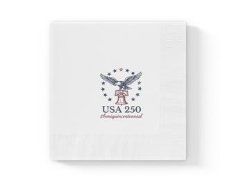 America 250th Anniversary White Coined Napkins | 1776-2026 Semiquincentennial