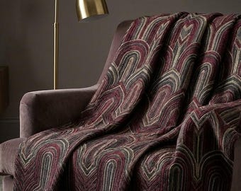 Art Deco Dark Academia Woven Blanket | Scalloped Pattern Throw, Moody Maximalist Home Decor