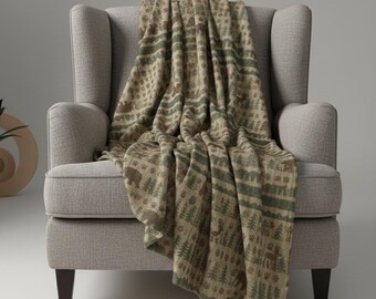 Rustikale Bär und Elch Sherpa Fleece-Decke | Cabochon Holzüberwurf
