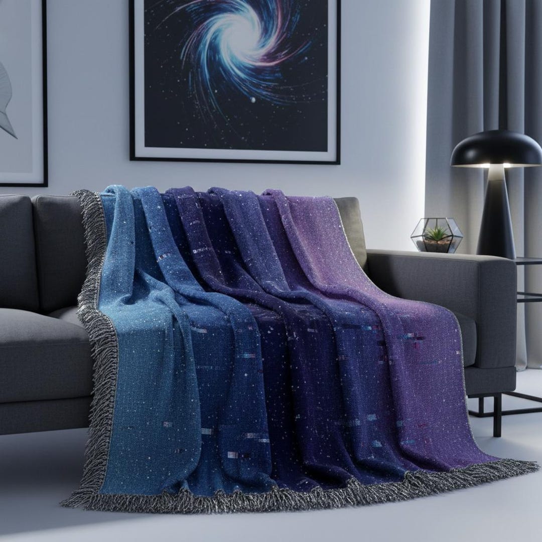 Extra Celestial Ombre Galaxy Woven Blanket | Indigo Violet Jacquard - Etsy