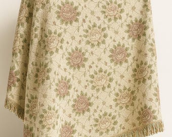 Vintage Rose Floral Woven Blanket | Antique Tapestry Throw, Shabby Chic Cottagecore