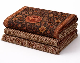 Dark Floral Vintage Rug or Blanket | Moody Botanical Decor