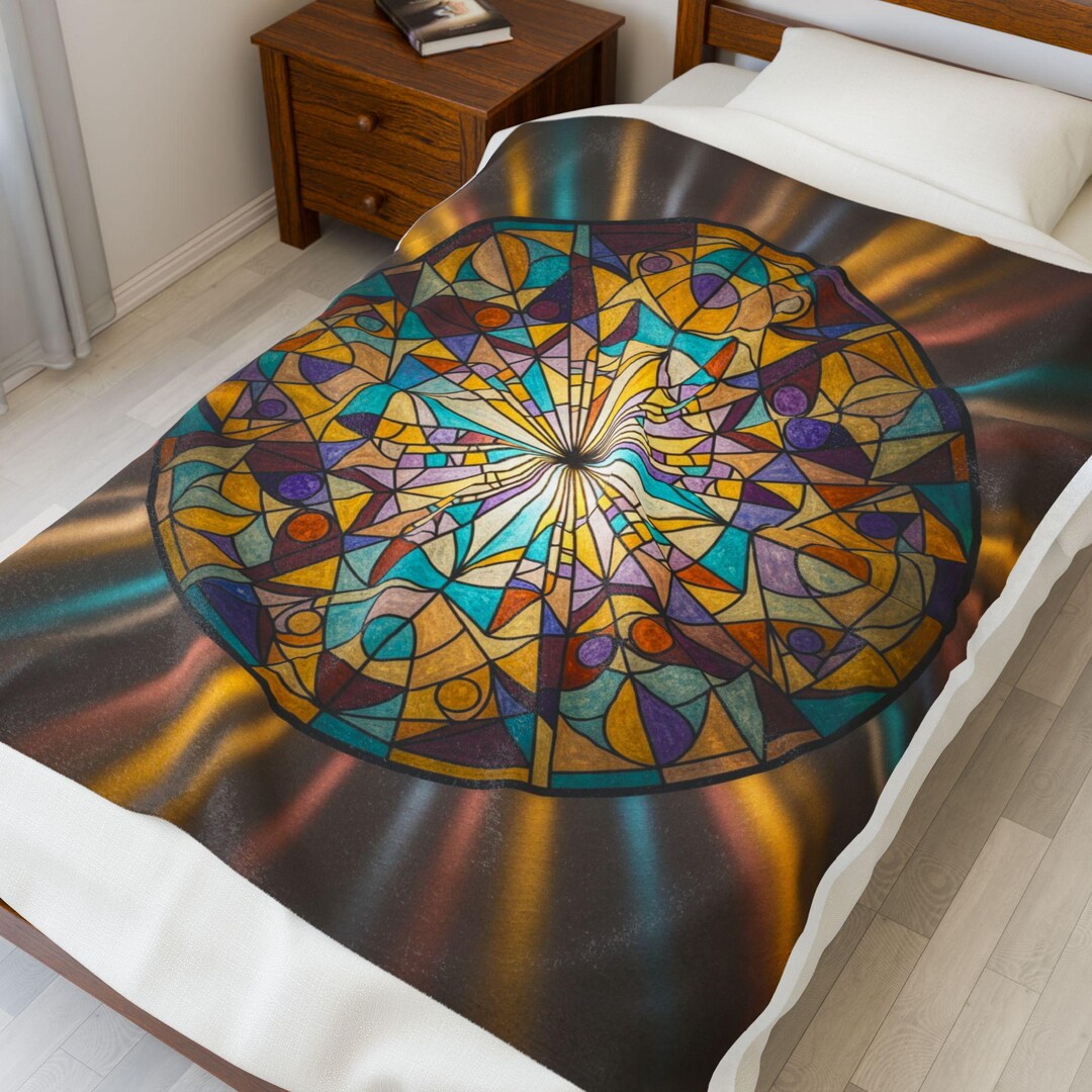Stained Glass Mandala Velveteen Plush Blanket Geometric Spiritual