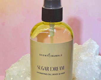 Sugar Dream Sweet Scented Body & Hair Oil – Nourishing Glow Oil, Moisturizing Body Oil, Natural Hair Oil, Multi Use Skin Oil (1 oz and 4 oz)