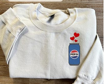 embroidered pepsi sweatshirt, pepsi love crewneck, I need a pepsi, pepsi lover gift, minimalist, soda pop trendy