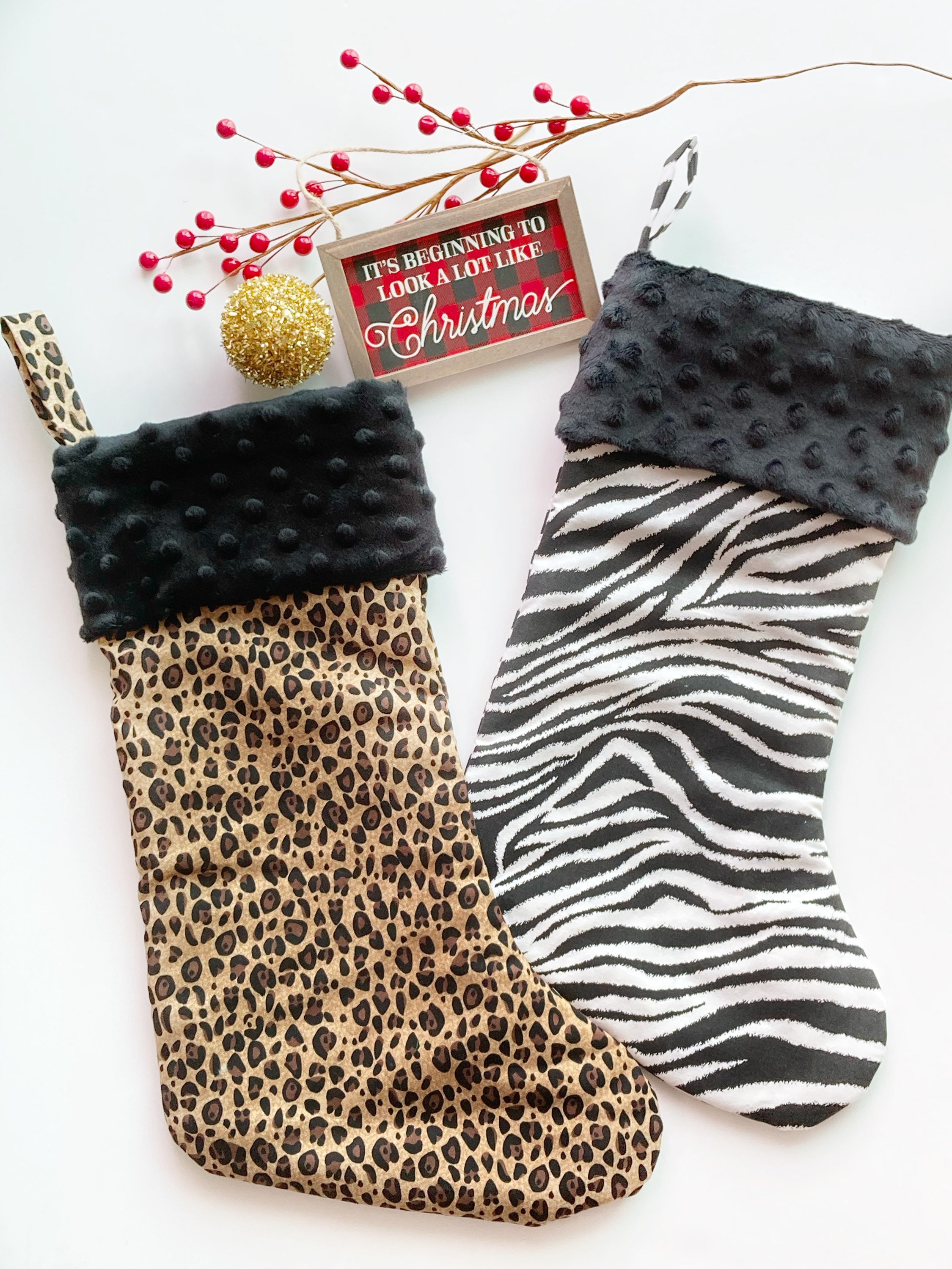 Personalized Animal Print Christmas Stocking, Leopard Cheetah