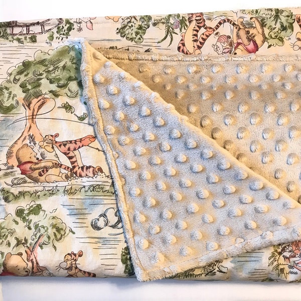 Personalized Baby nursery Blanket made from Winnie the Pooh fabric for boy or girl, Cotton and minky baby gift, Winnie the Pooh baby blanket