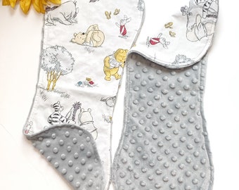 Baby toddler burp cloth set of 2 made from Winnie the Pooh cotton for girl or boy in Cotton and Minky, rectangle or contour size