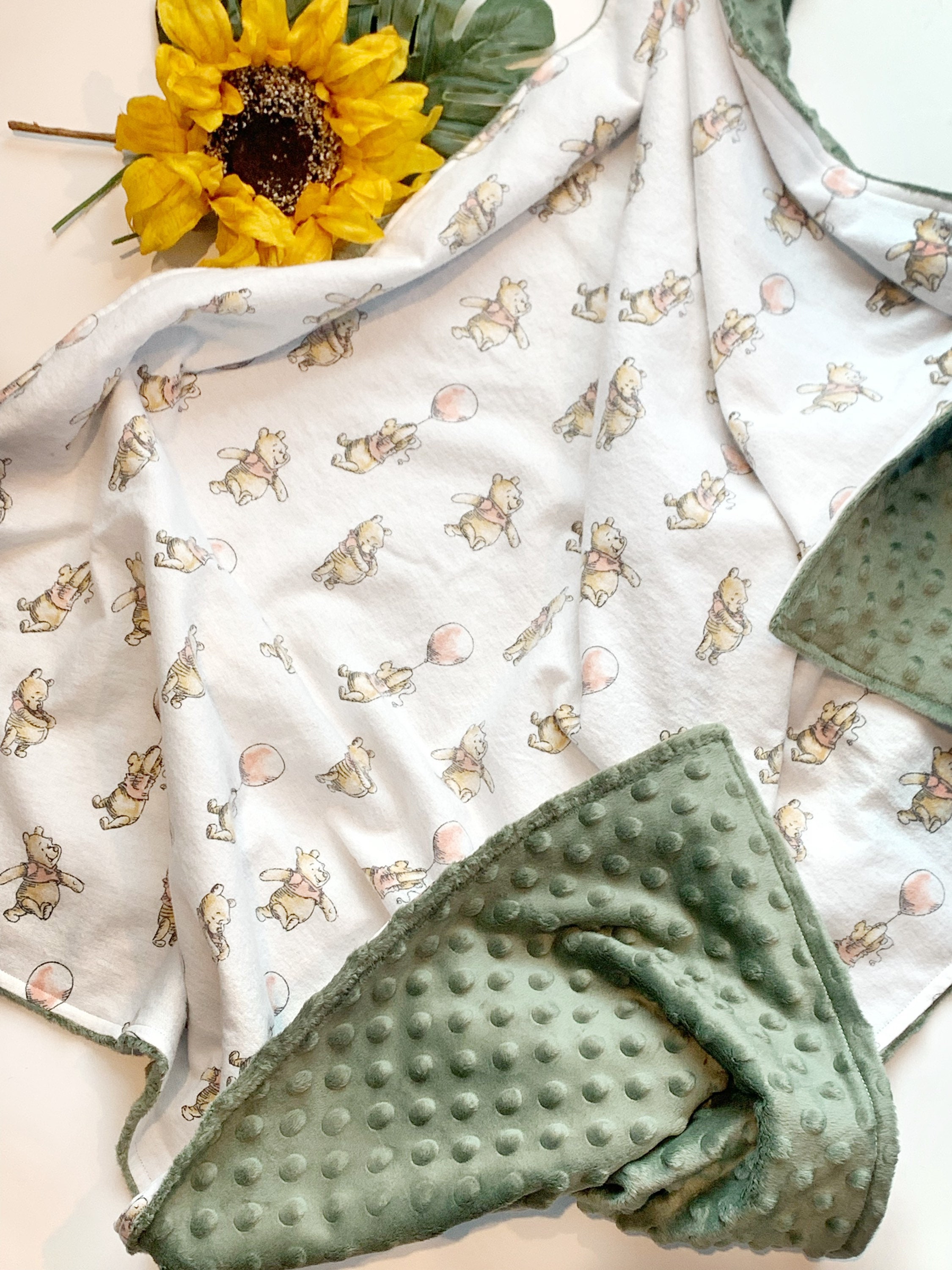 Personalized Baby Blanket Made From Winnie the Pooh Flannel Fabric for Boy or Girl Minky Back Nursery Bedding With Embroidered Winnie Etsy Canada
