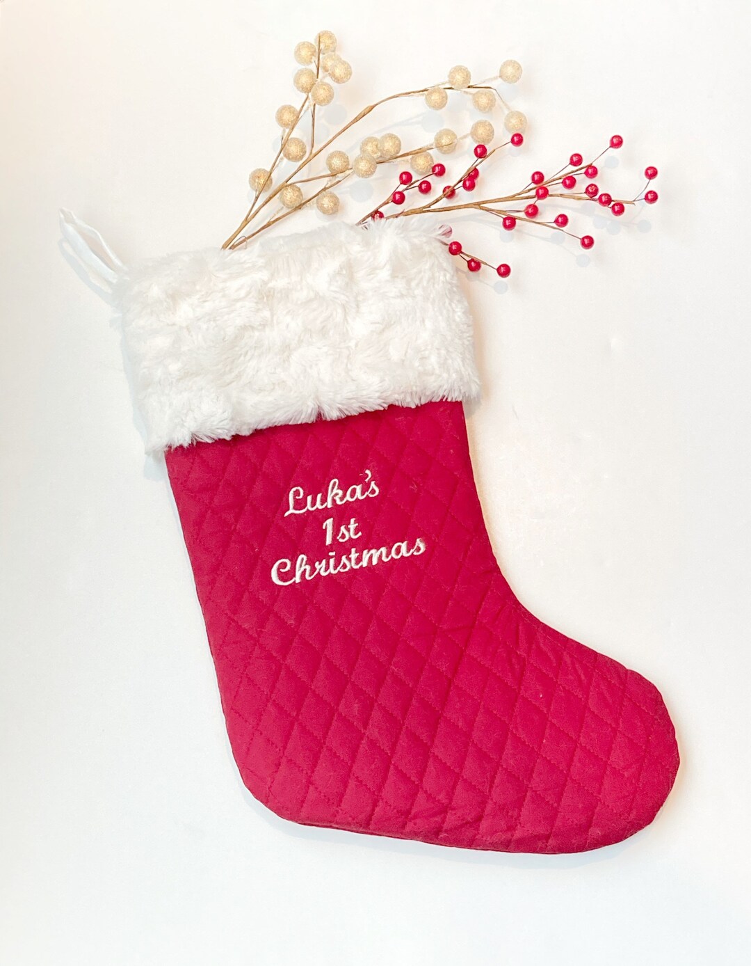 Personalized Babys First Christmas Stocking, Fully Lined Boy or Girl