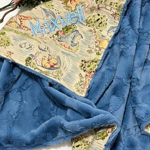 Personalized Baby nursery Blanket made from Winnie the Pooh fabric for boy or girl, Cotton and minky baby gift, Winnie the Pooh baby blanket