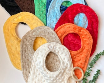 Minky baby Bib & burp cloth bundle, solid colors to choose, soft, padded, absorbent baby shower gift