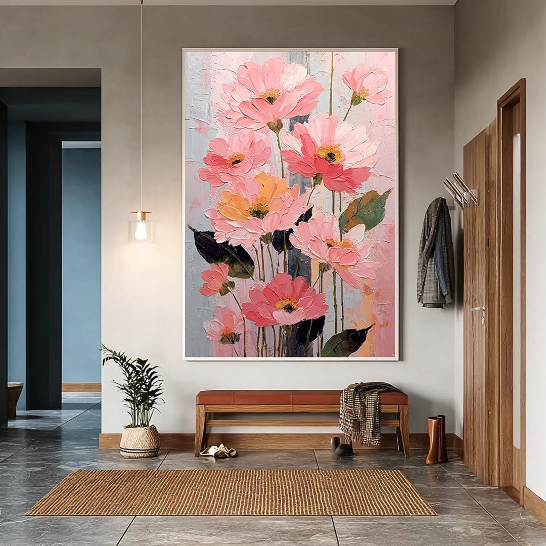 Abstract Pink Flower Textured Oil Painting, Large Wall Art, Original 3D ...