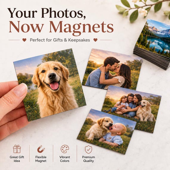 Custom Photo Magnets, Personalized Fridge Magnets, Flexible Picture Magnet, Family Pet Photo Keepsake, Gift for Loved Ones