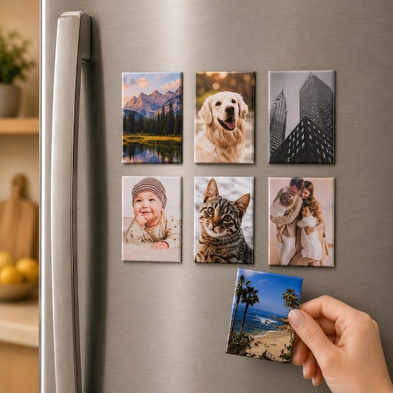 Custom Hardback Fridge Photo Magnets, Personalized Family Photo Magnet, Father’s Day Gift for Dad, Custom Refrigerator Magnet