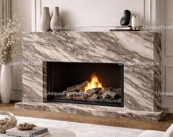 Luxury White Marble Surround – Modern Style Mantel, Elegant Living Room Feature, Natural Stone Fireplace, Luxury Home Decor Fireplace |
