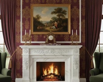 Vintage-Style Fireplace Wall Art | Classic Marble Mantel  | Traditional Living Room Decor Warm Classic Interior Luxury Home Decor FirePlace