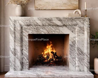 Marble Fireplace Mantel – Premium Stone Surround, Heat Resistant & Long Lasting, Luxury Living Room Centerpiece, Home Decor Marble Fireplace