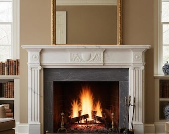 Luxurious Classic Fireplace Living Room Decor Warm Neutral Home Aesthetic Wall Art Vintage-Style Library & Wall Decor Modern Fireplace |