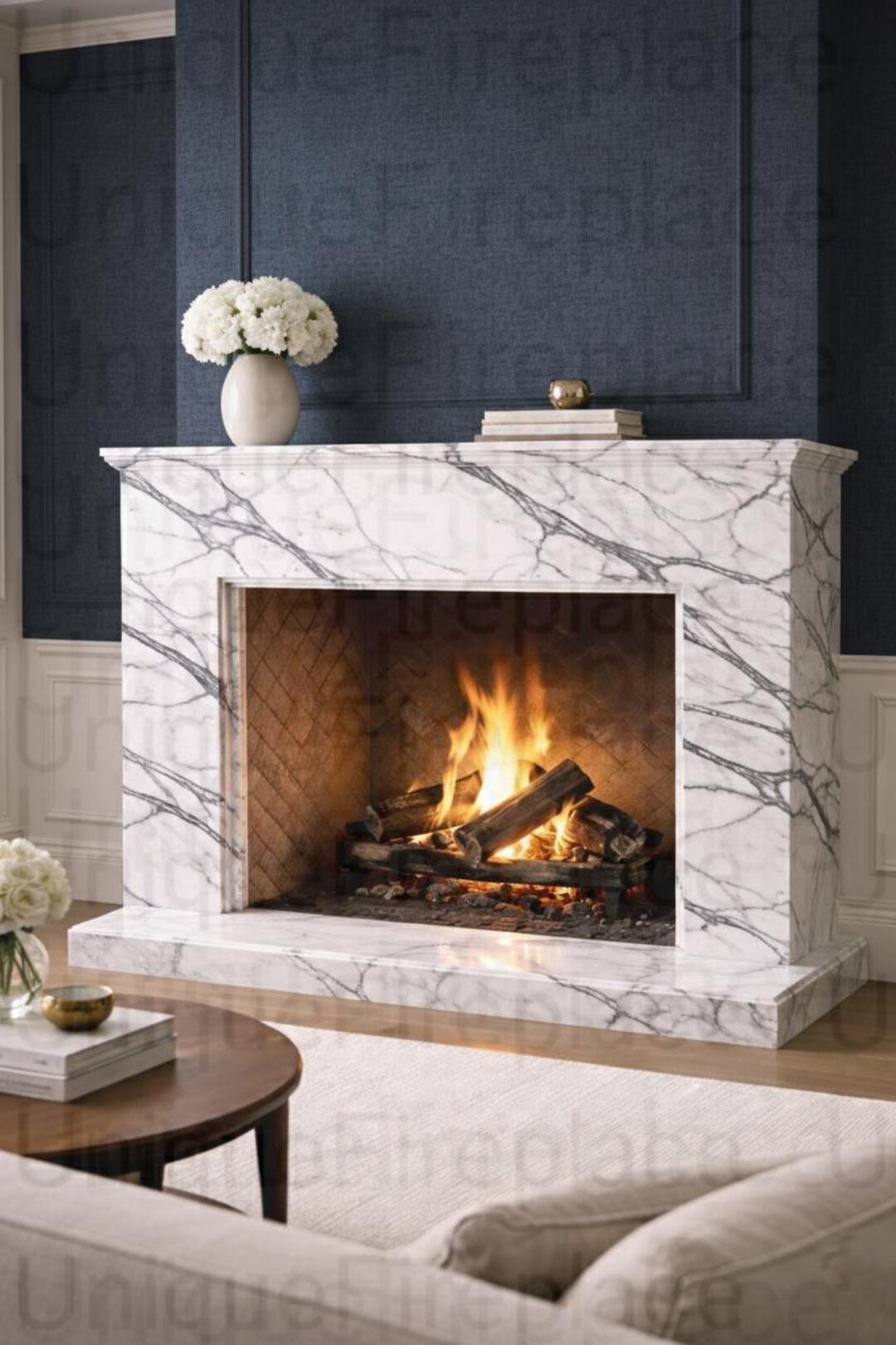 Luxury White Marble Fireplace Mantel | Minimalist Stone Surround | High ...