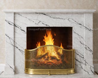 Elegant White Marble Fireplace  – Luxury Home Decor Sophisticated Living Room Decor French-Style Marble Fireplace –  Hearth Decor Fireplace
