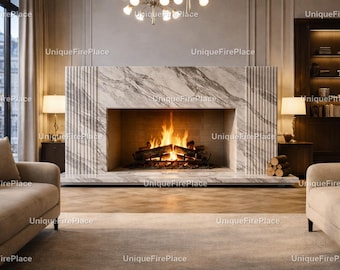 Elegant Marble Fireplace Living Room – Neutral Luxury Interior Wall Art Classic White Marble Fireplace Decor Timeless Decor Room Fireplace |