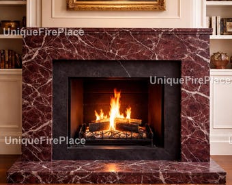 Luxury Red Marble Fireplace Surround, Statement Stone Mantel, Heat Resistant Durable Hearth, Elegant Living Room Centerpiece, Fireplace |