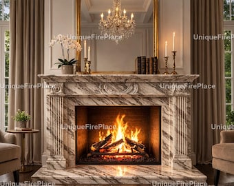 Italian White Marble Fireplace Mantel | Elegant White Marble Fireplace Classic Luxury Home Decor Old World Timeless Home Interior Fireplace