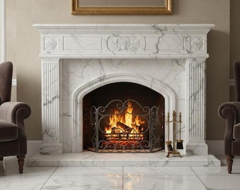 Elegant Marble Fireplace Wall Art – Cozy Luxury Living Room Wall Decor Warm Cozy Home Interior Artwork Classic Home Fireplace Art Decor |