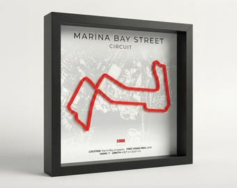 Arte mural 3D del circuito urbano de Fórmula 1 de Marina Bay – Póster enmarcado de la pista de F1 – Decoración de automovilismo – Regalos de F1 para aficionados