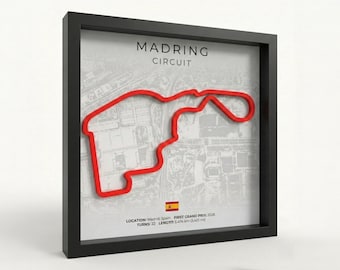 Arte mural 3D del circuito de Fórmula 1 de Madring – Póster enmarcado de la pista de F1 – Decoración de automovilismo – Regalos de F1 para aficionados