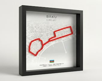 Arte mural 3D del circuito de Fórmula 1 de Bakú – Póster enmarcado de la pista de F1 – Decoración de automovilismo – Regalos de F1 para aficionados