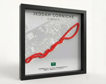 Formula 1 Jeddah Corniche Circuit 3D Wall Art – Framed F1 Track Poster – Motorsport Decor – F1 Gifts for Fans