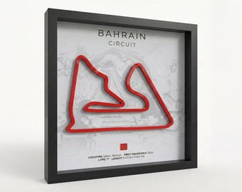 Arte mural 3D del circuito de Fórmula 1 de Behrain – Póster enmarcado de la pista de F1 – Decoración de automovilismo – Regalos de F1 para aficionados