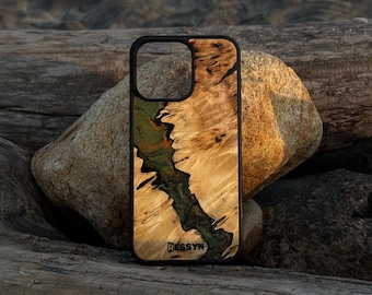 Funda para iPhone y Samsung de resina epoxi RESSYN "Verde Bosque" Hecha a mano, funda personalizada