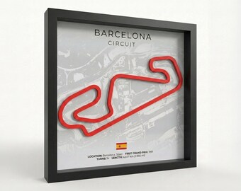 Arte mural 3D del Circuito de Fórmula 1 de Barcelona – Póster enmarcado de la pista de F1 – Decoración de automovilismo – Regalos de F1 para aficionados